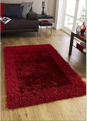 SR Handloom Red Polyester Carpet(5 ft,  X 9 ft, Rectangle)