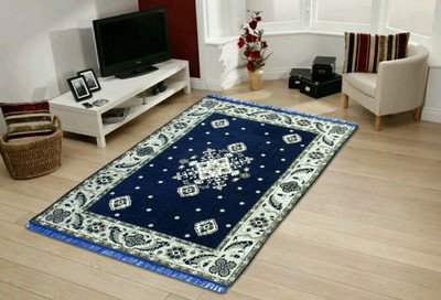 WebDealz 150 cm  X 210 cm Cotton Carpet(Rectangle, Blue)