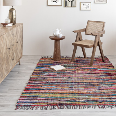 HOMEMONDE 182.88 cm  X 121.92 cm Cotton Area Rug(Rectangle, Multicolor)