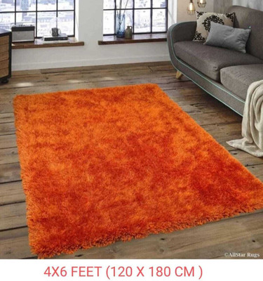 AyanCarpets Orange Polyester Carpet(4 cm,  X 6 cm, Rectangle)