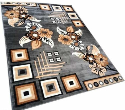 Ra handloom carpet Grey Velvet Carpet(5 cm,  X 7 cm, Rectangle)