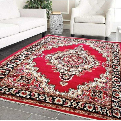 BhCarpet Red, Beige Acrylic Carpet(5 ft,  X 7 ft, Rectangle)