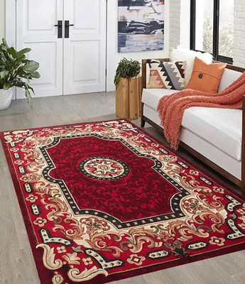 Alina International 185 cm  X 240 cm Silk Carpet(Rectangle, Red)