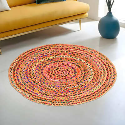 KUBER INDUSTRIES Yellow Jute Carpet(91 cm,  X 91 cm, Circle)