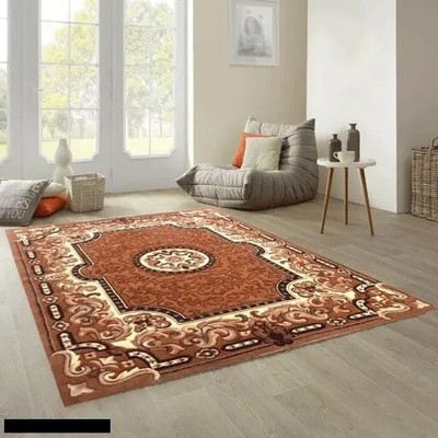 R CARPETS Gold, Yellow, White Silk Carpet(5 ft,  X 7 ft, Rectangle)