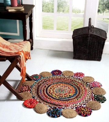 Sabnoor Store Multicolor Jute, Cotton Area Rug(4 ft,  X 4 ft, Circle)