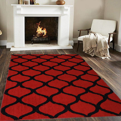 Woolpik Red Polyester Carpet(4 cm,  X 6 cm, Rectangle)