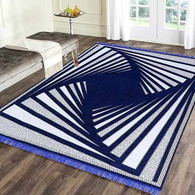 RADECOR Blue Chenille Carpet(152 cm,  X 213 cm, Rectangle)