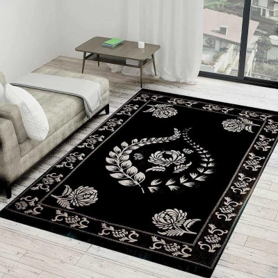 HOMIMPEX Black Velvet Carpet(5 ft,  X 7 ft, Rectangle)