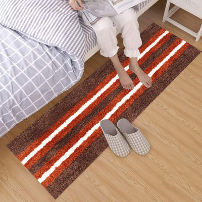 Flooring India Brown, White Polyester Runner(2 cm,  X 5 cm, Rectangle)