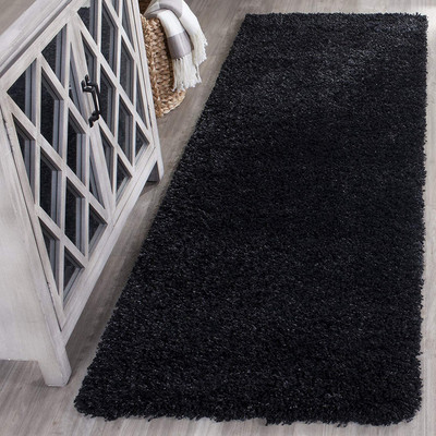 Shag Weaving Black Polyester Area Rug(2 ft,  X 4 ft, Rectangle)