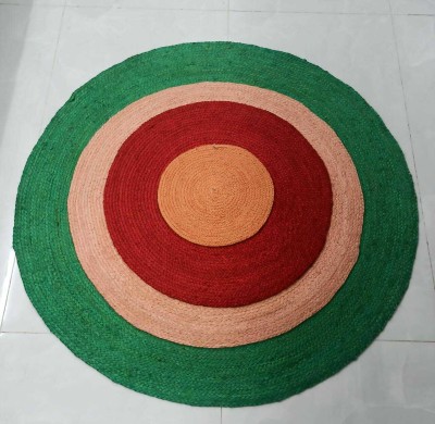 Stop To Shop Green, Peach, Red, Orange Jute Area Rug(4 ft,  X 4 ft, Circle)