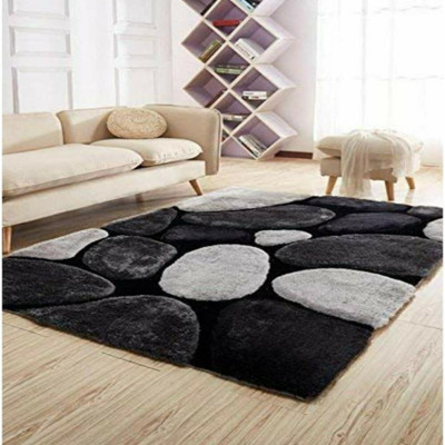 RM Handloom Silver, Black Polyester Carpet(5 cm,  X 2 cm, Rectangle)