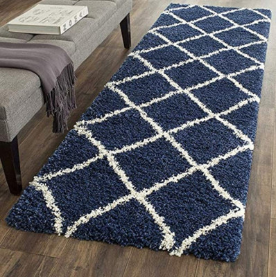 RM Handloom Blue Polyester Runner(60 cm,  X 120 cm, Rectangle)