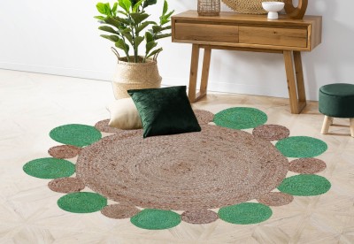 RAMAN TEXTILE Green, Brown Jute Carpet(4 ft,  X 4 ft, Square)