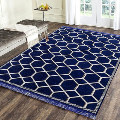 RADECOR Blue Chenille Carpet(152 cm,  X 213 cm, Rectangle)