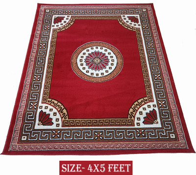 SABIRA Red Acrylic Carpet(4 ft,  X 5 ft, Rectangle)