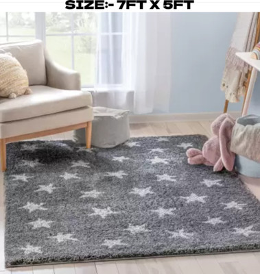 SR Handloom Grey Polyester Carpet(7 ft,  X 5 ft, Rectangle)