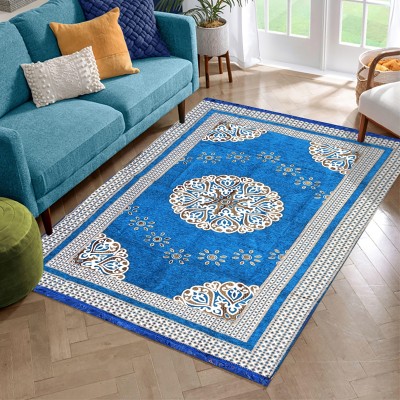 lupusiya Blue Chenille Carpet(152 cm,  X 213 cm, Rectangle)