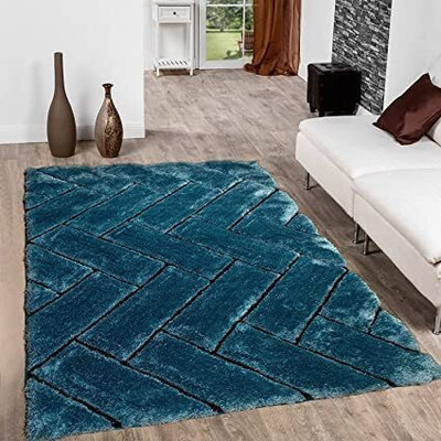 SR Handloom Blue Polyester Carpet(9 ft,  X 6 ft, Rectangle)