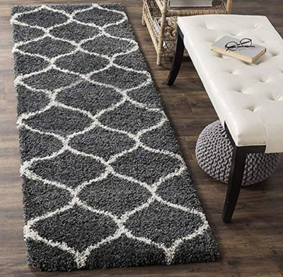 RM Handloom Grey, White Polyester Runner(60 cm,  X 182 cm, Rectangle)