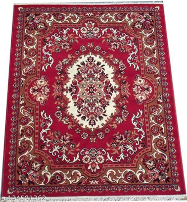 Ra handloom carpet Red Silk Carpet(7 cm,  X 5 cm, Rectangle)