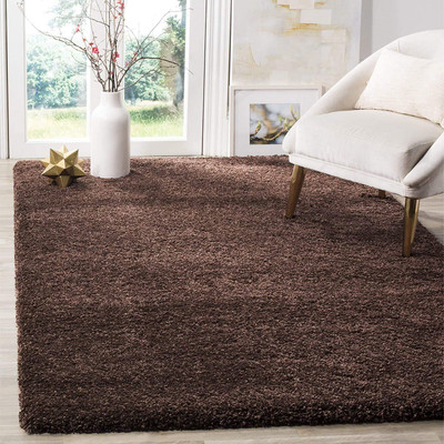 Shag Weaving Brown Polyester Carpet(4 ft,  X 6 ft, Rectangle)