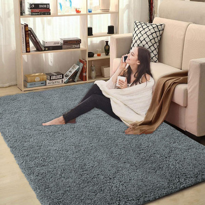 Ra handloom carpet Grey Polyester Carpet(90 cm,  X 150 cm, Rectangle)