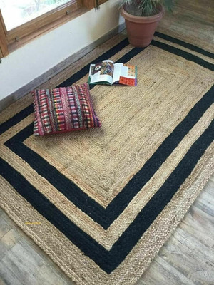 S.K Textile Beige, Black Jute Area Rug(90 cm,  X 120 cm, Rectangle)