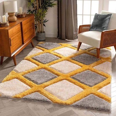 Acarpet Yellow, Grey Polyester Carpet(120 cm,  X 180 cm, Rectangle)