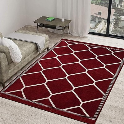 RADECOR Red Velvet Area Rug(5 ft,  X 7 ft, Rectangle)