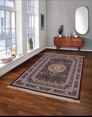 R CARPETS Red Silk Carpet(5 ft,  X 7 ft, Rectangle)