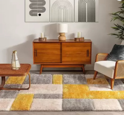 SR Handloom Grey, Yellow Polyester Carpet(5 ft,  X 2 ft, Rectangle)