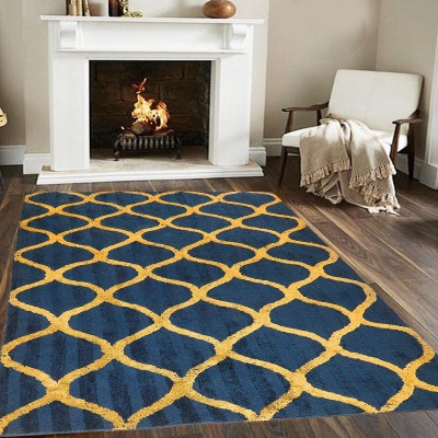 Woolpik Dark Blue Polyester Carpet(4 ft,  X 6 ft, Rectangle)