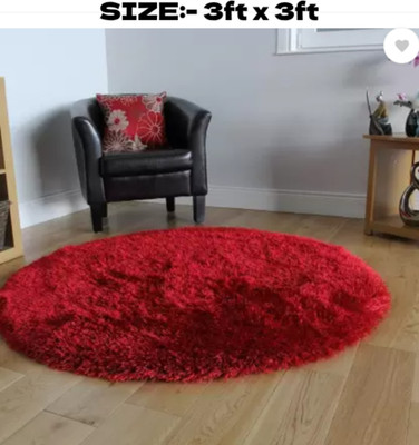 RM Handloom Red Polyester Carpet(3 ft,  X 3 ft, Circle)