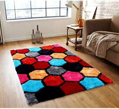 SR Handloom Multicolor Polyester Carpet(4 ft,  X 6 ft, Rectangle)