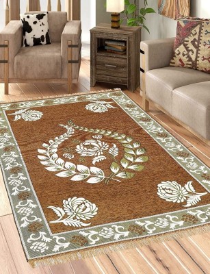 RAMENI Beige, Green Chenille Carpet(121 cm,  X 213 cm, Rectangle)