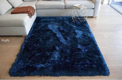 KAYNAT CARPET Dark Blue Polyester Carpet(4 Feet,  X 6 Feet, Rectangle)