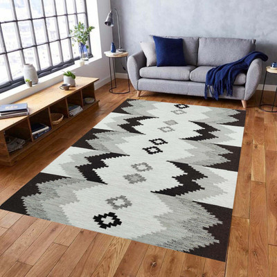 Prashia Collection Brown, White Wool Carpet(120 cm,  X 180 cm, Rectangle)