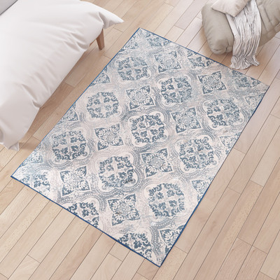 STATUS Blue Polyester Carpet(3 cm,  X 5 cm, Rectangle)
