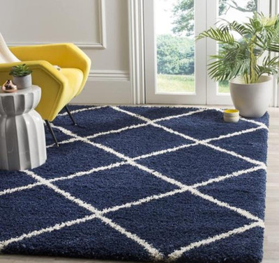 Samjeeda Handloom carpets Blue Wool Carpet(4 ft,  X 6 ft, Rectangle)
