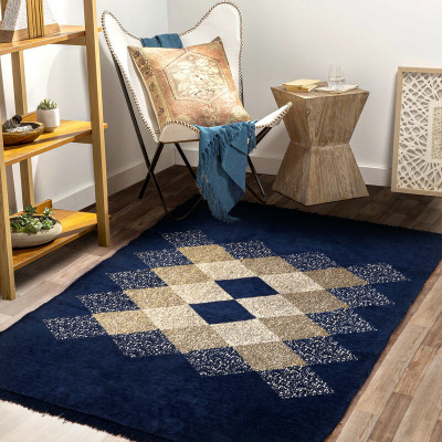 VAS COLLECTIONS Blue Chenille Carpet(5 ft,  X 7 ft, Rectangle)