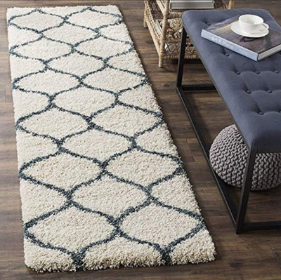 RM Handloom White, Blue Polyester Runner(60 cm,  X 182 cm, Rectangle)