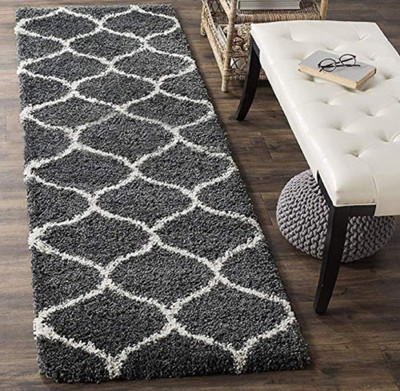 RM Handloom Grey, White Polyester Runner(6 cm,  X 2 cm, Rectangle)