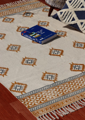 LOOM ARTS 120 cm  X 180 cm Cotton Area Rug(Rectangle, Brown, Black)