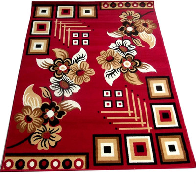 SABIRA Red Acrylic Carpet(4 ft,  X 5 ft, Rectangle)