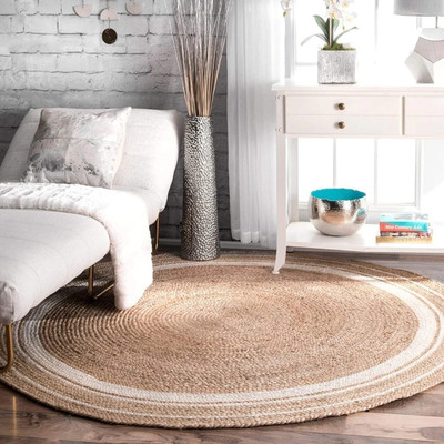 RADECOR Beige Jute Carpet(2 cm,  X 2 cm, Circle)