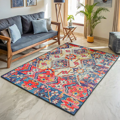 STATUS Multicolor Polyester Carpet(4 cm,  X 6 cm, Rectangle)