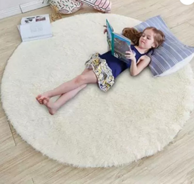 RM Handloom White Polyester Carpet(2 ft,  X 2 ft, Circle)