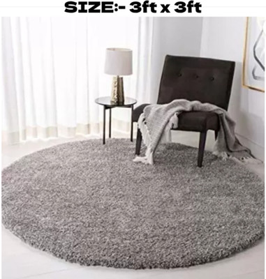 RM Handloom Grey Polyester Carpet(3 ft,  X 3 ft, Circle)